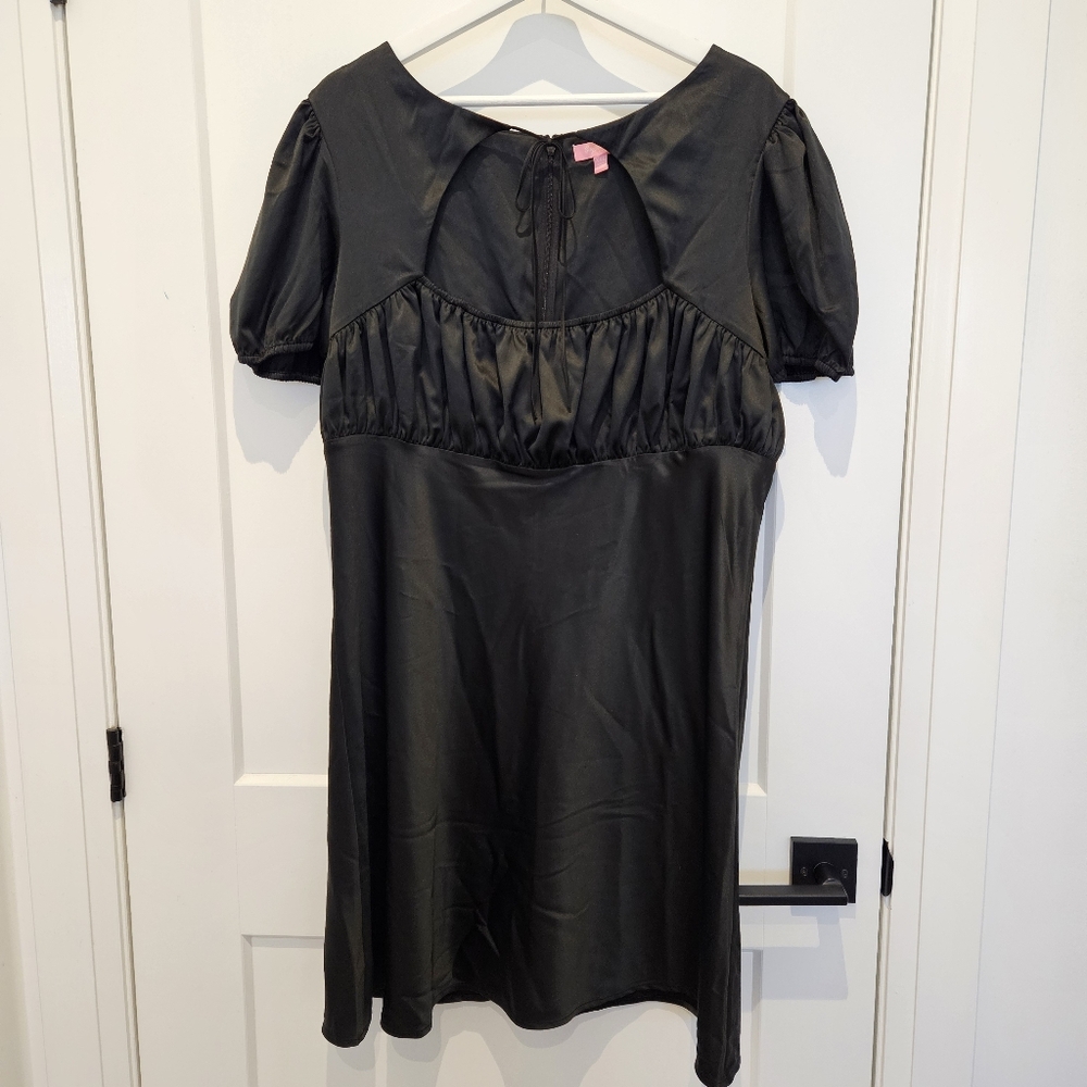 Sugar Thrillz Black Satin Puff Sleeve Mini Dress